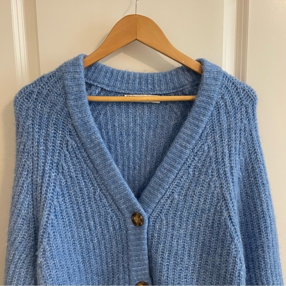 Zara Cardigan Sweater Chunky Grandpa Alpaca Blend Blue Heather Size Medium - Picture 4 of 10
